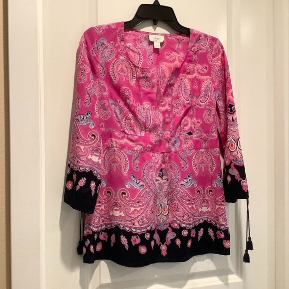 Ann Taylor Loft Blouse, pink & black, size small - Picture 1 of 5